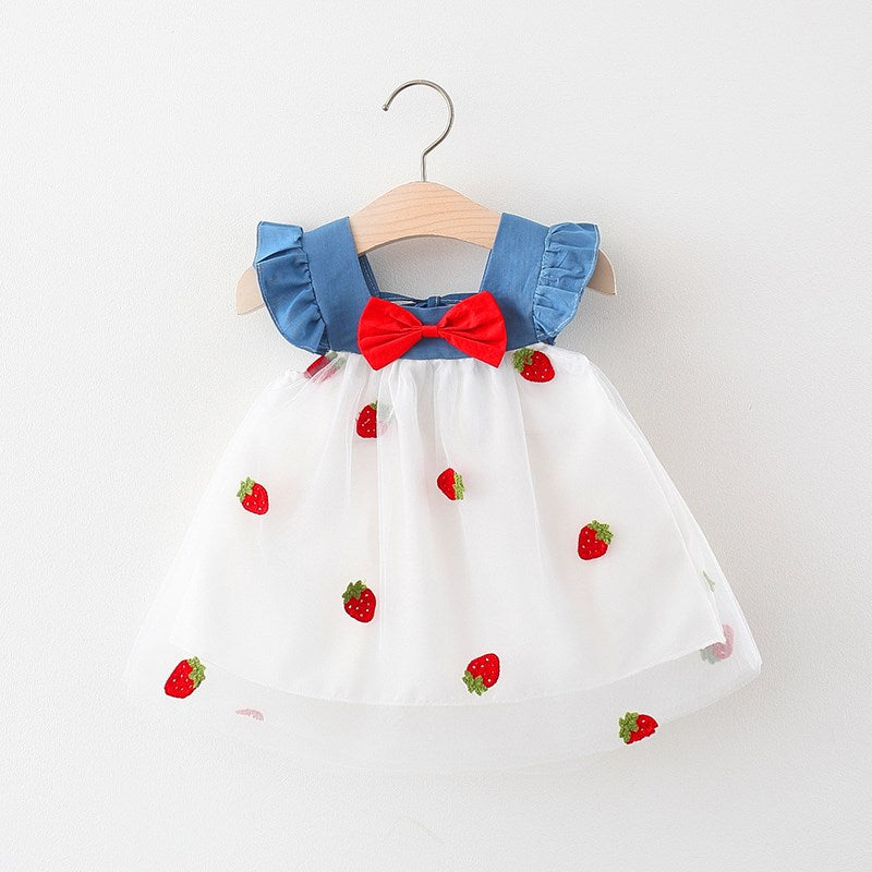 Baby Girl Strawberry Cherry Cute Bowknot Princess Dress