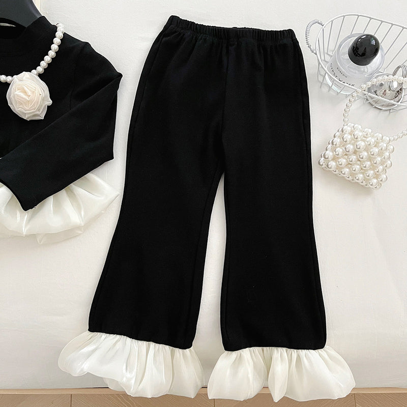Girls' Autumn Ruffled Top and Bootcut Pants Two-Piece Set