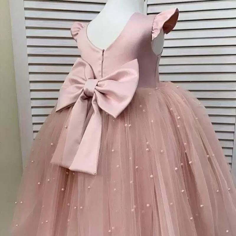 Pearl Mesh Bowknot Splicing Princess Dress