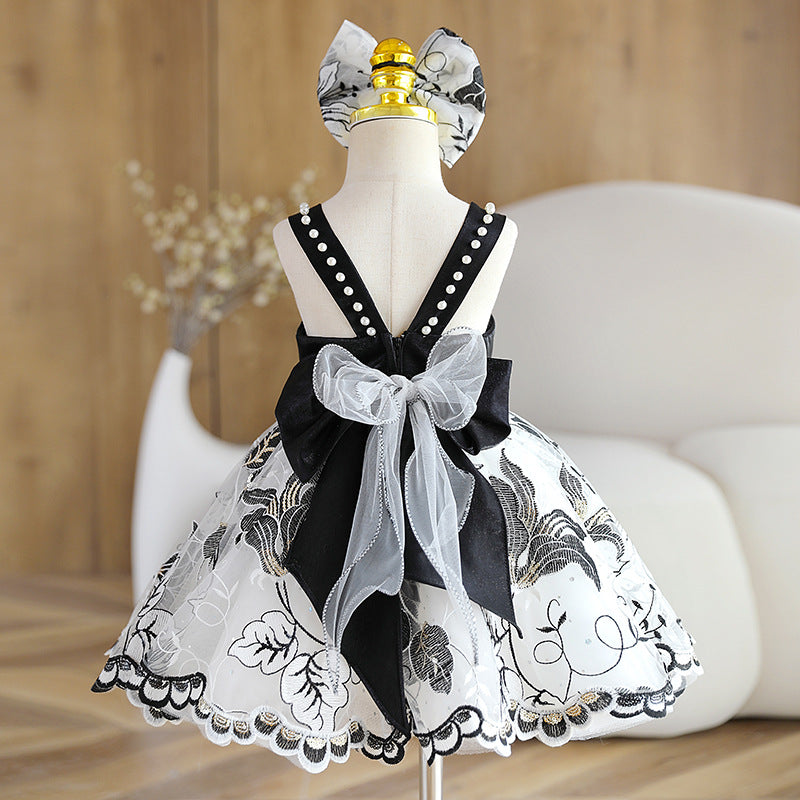 Flower Girl Formal Dress Black Bow Lace Princess Dress