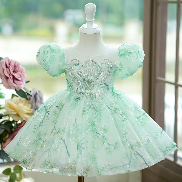 green baby dress Mint Birthday Puff Sleeve Princess Dress Silk Satin Colors:Coral 792 Due to the light Fresh spring looks from Belge
