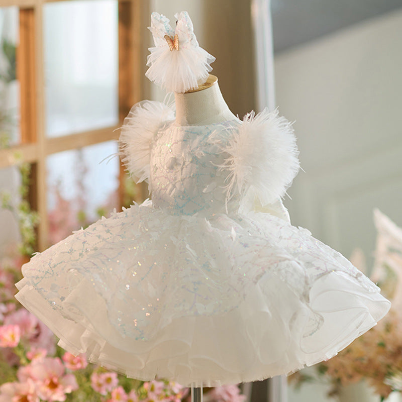 white butterfly dress Organza Mini L VEC31778 Girls Birthday White Butterfly Dress