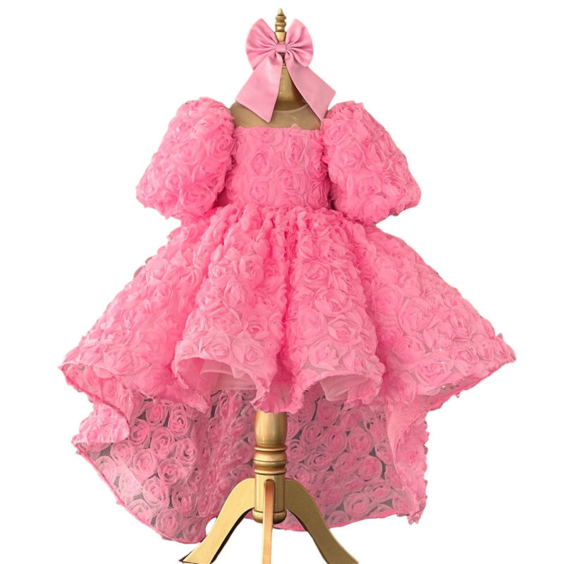 Pink Girls Birthday Dress Girls Rose Flower Princess Dress