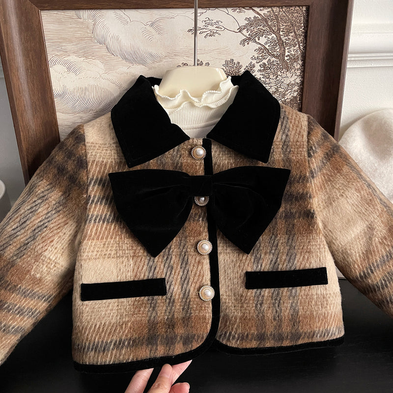 Cute Warm New Year Baby Girls Two-piece Coat Short Dress Suit