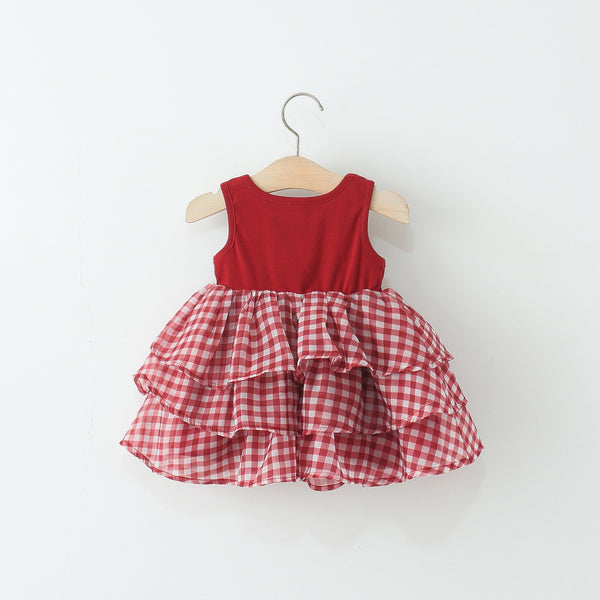 Girls' Plaid Patchwork Vest Princess Dress