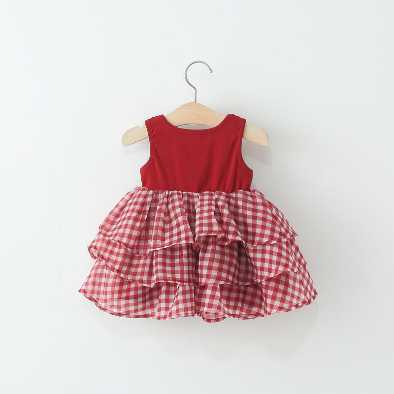 Girls' Plaid Patchwork Vest Princess Dress