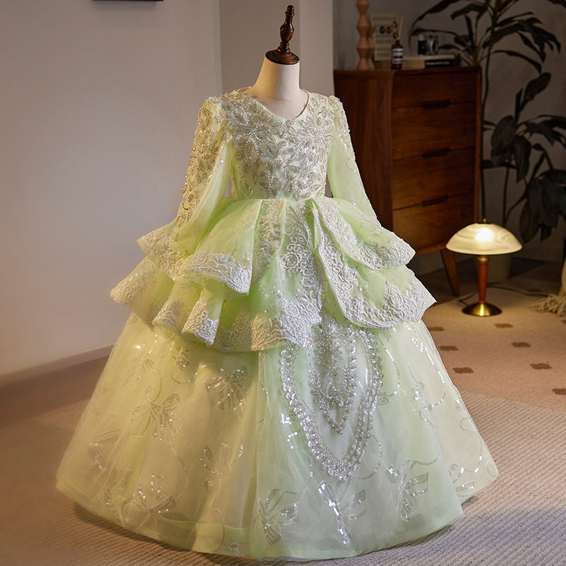 Flower Girl Birthday Wedding Party Sequins Back Strap Princess Dress