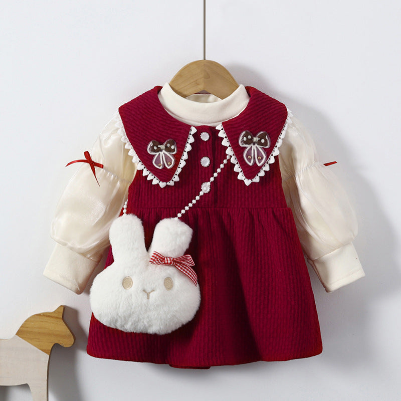 Girls Christmas Dresses Girls Princess Comfortable Outfit Two-piece Set, Wine red / 2-3 Years (100cm)