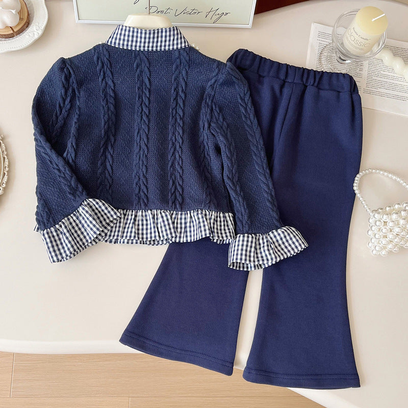 Girls' Autumn New Sweater and Pants Two-piece Set