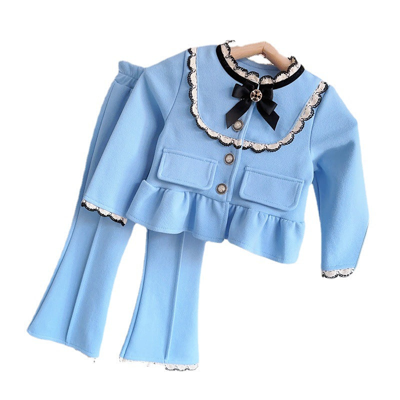 Autumn Soft Girls Suit French Doll Collar Top Casual Pants Two-piece Set