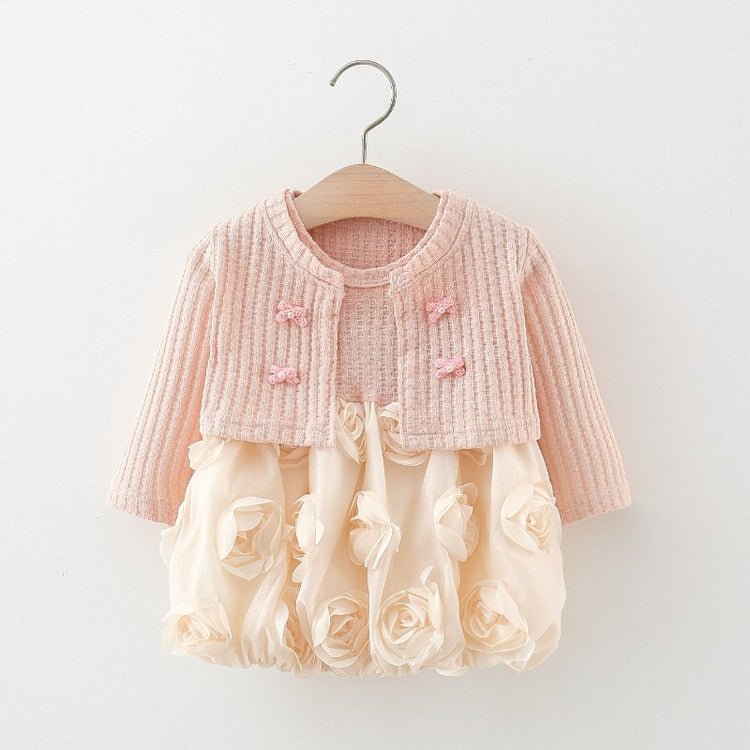 Girls Knitted Cardigan Rose Bud Princess Skirt Two-Piece Set