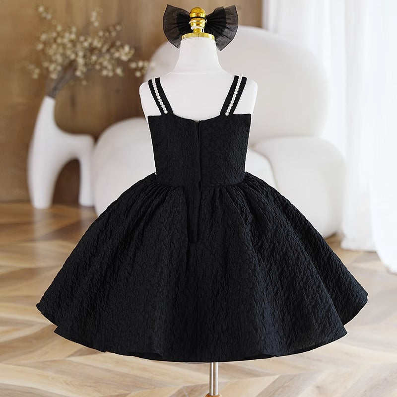 Baby Girl Dress Toddler Birthday Party Pageant Black Pearl Fluffy Sleeveless Dress