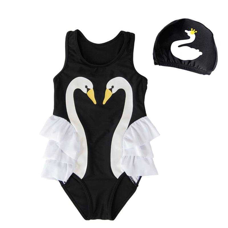 Girls Princess Cute One-Piece Swan Swimsuit