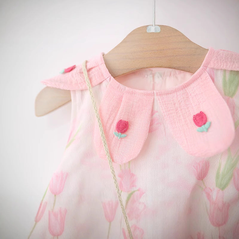 Summer New Girls Tulip Petal Collar Sleeveless Dress