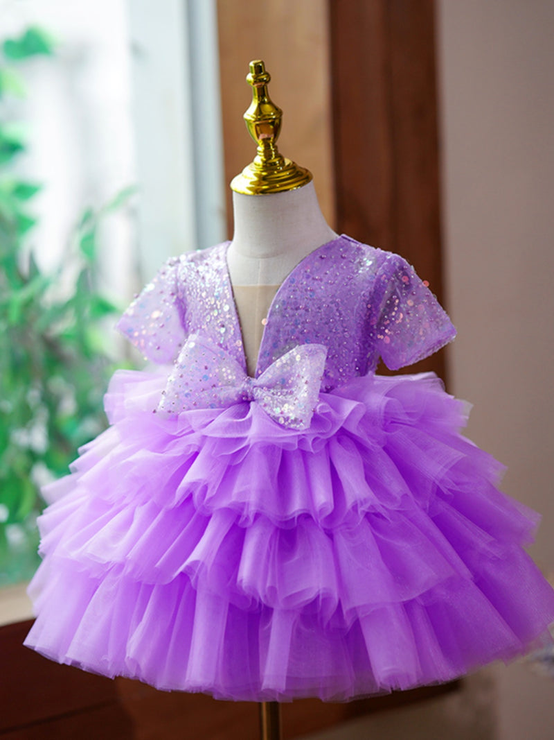 Baby Girl  Fluffy Dress Purple Sequins Toddler  Birthday Princess Dress