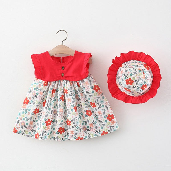 Baby Girl Spliced Butterfly Sleeve Floral Dress Toddler Ball Gowns