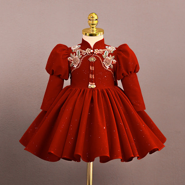Baby Girl Birthday Dress Girl Party Cheongsam Long Sleeve Princess Dress