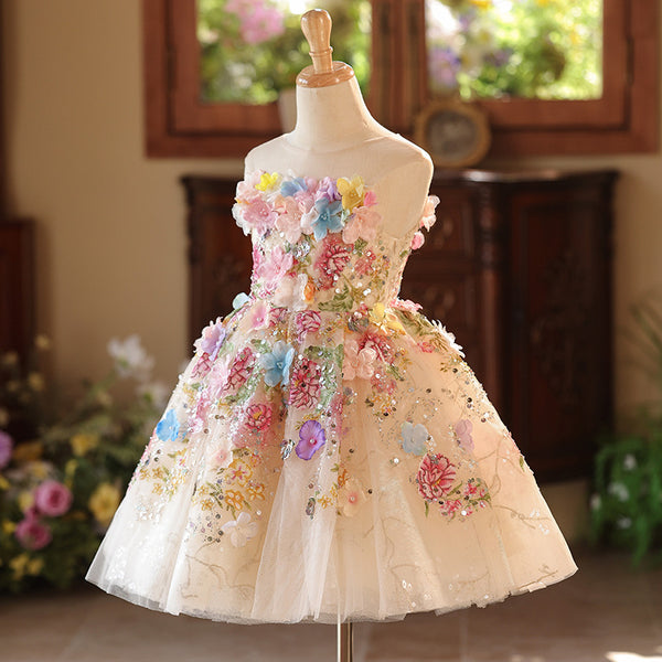 Girls Flower Princess Dress Children's Birthday Puffy Dress