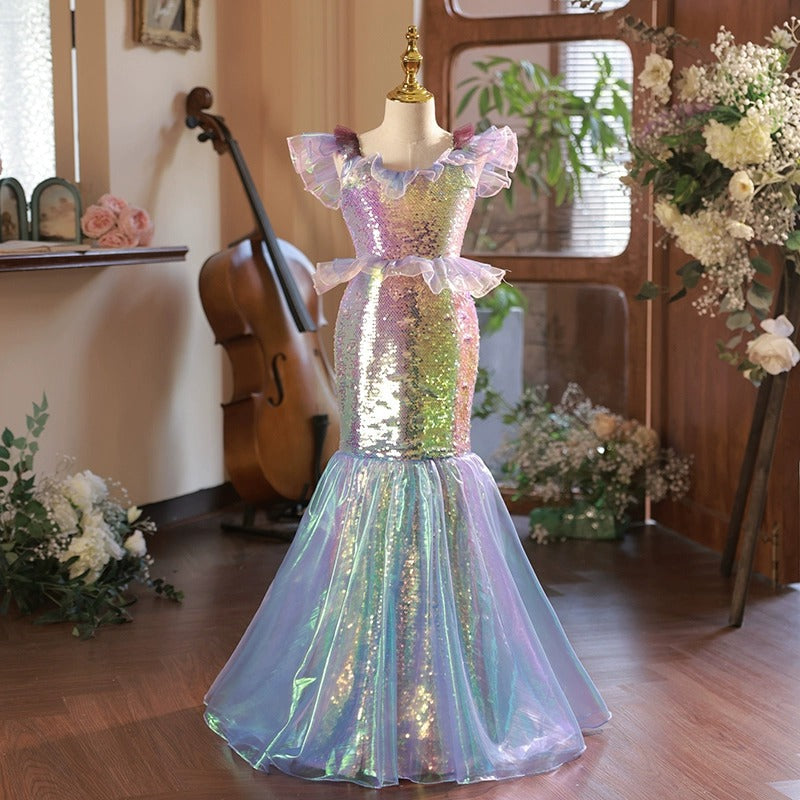 toddler mermaid dress Posh Peanut Girl's Disney's The Little Magical Mermaid Tulle in Blue, 5 Toddler-6 Toddler, Viscose from Bamboo lined dress zips from the back Little Mermaid Birthday Dress Mermaid