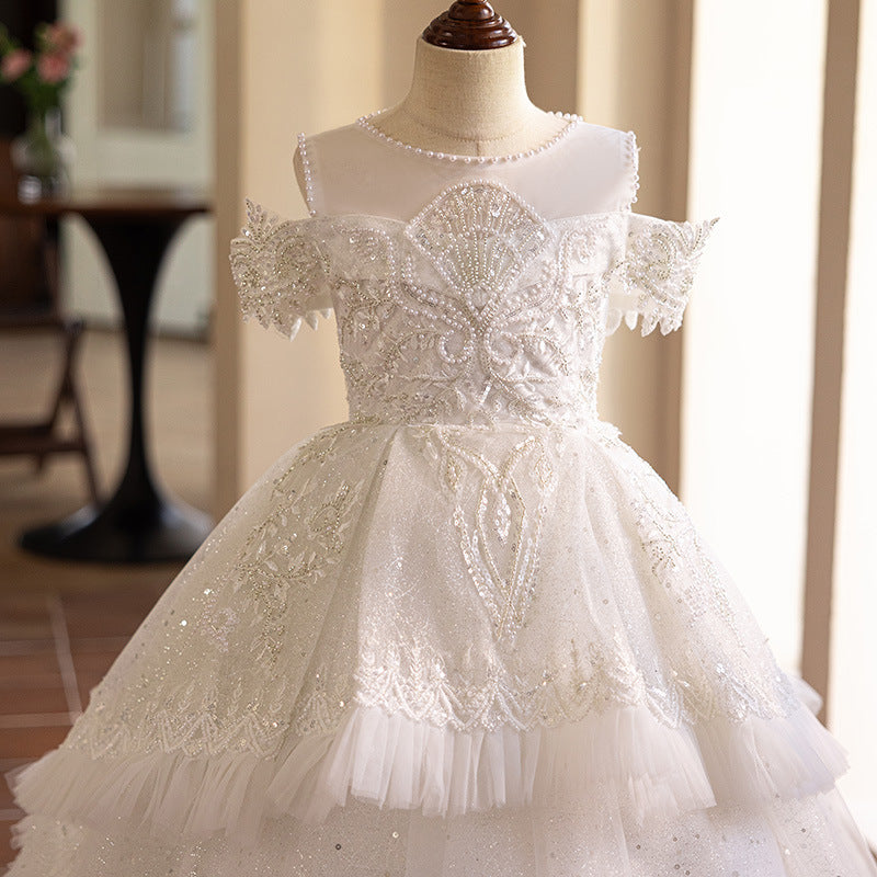 Children's Birthday Dress Girls White Princess Dress