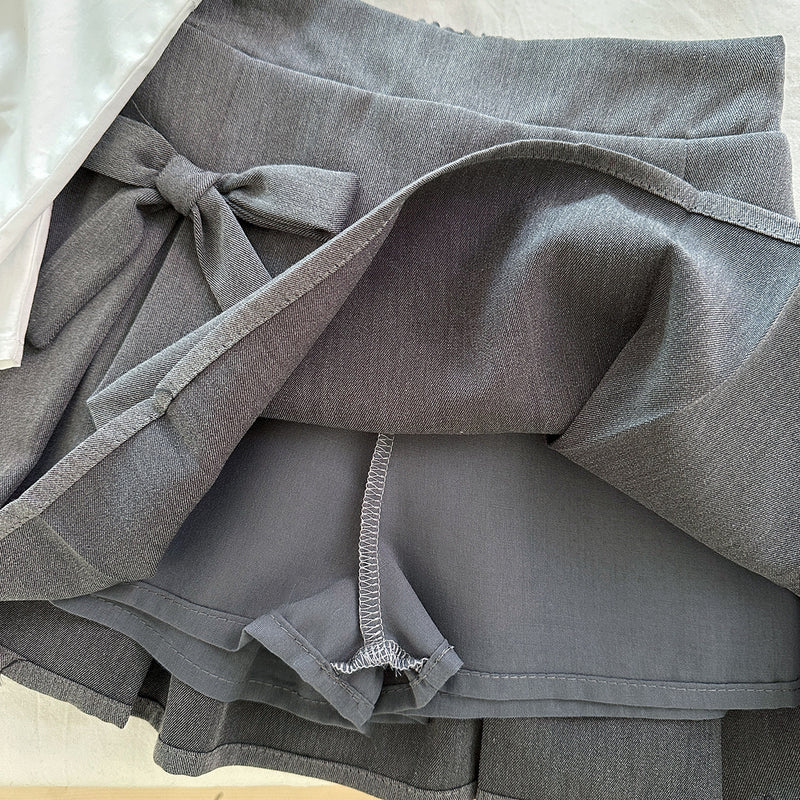 Girls' Autumn New Gray Sweater Shirt Skirt Three-piece Set