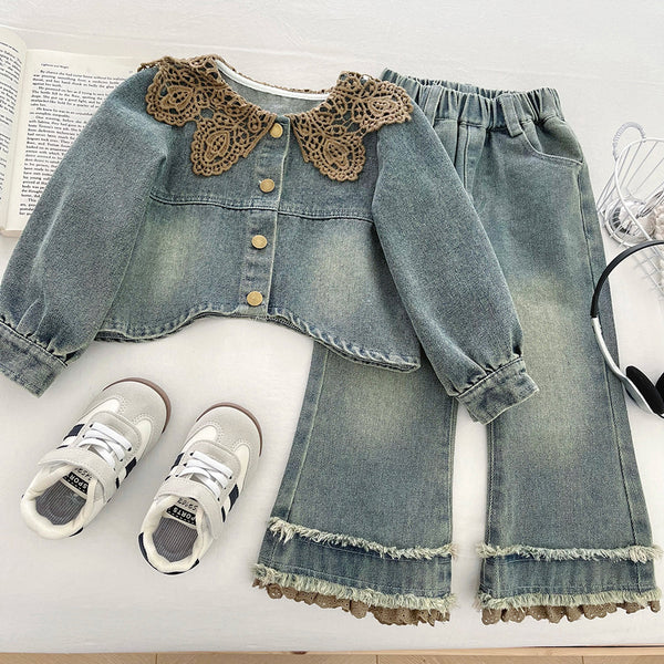 Girls' Autumn Denim Jacket and Jeans Two-Piece Set