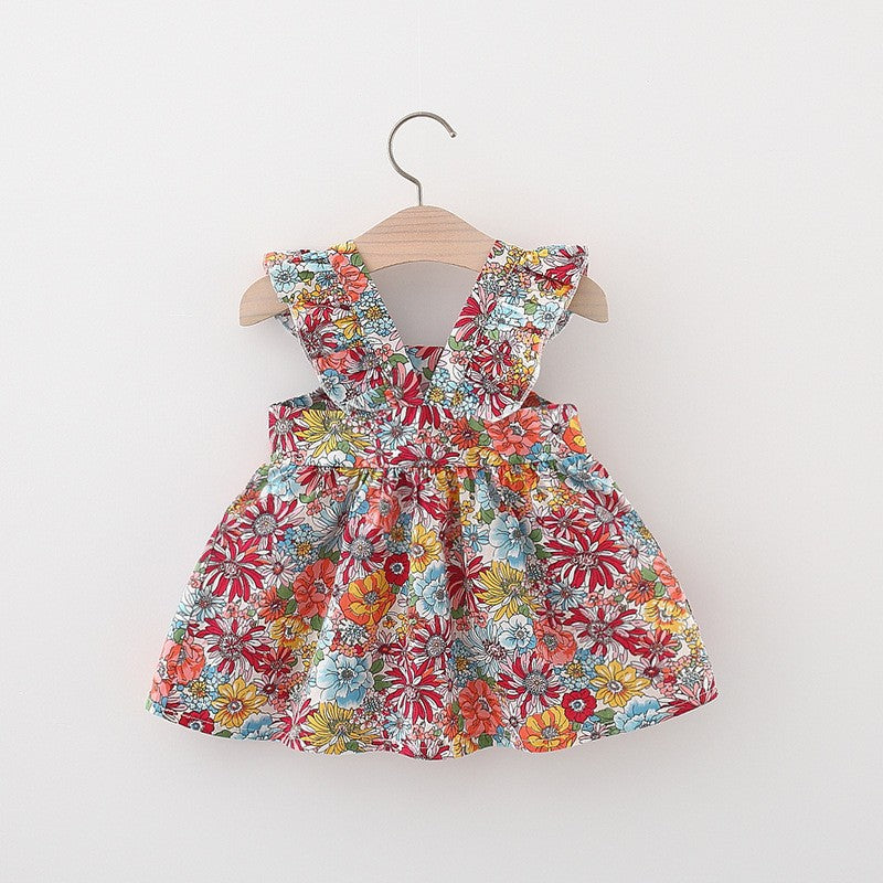 Toddler Dress Cute Baby Girl Printed Flying Sleeve Dress