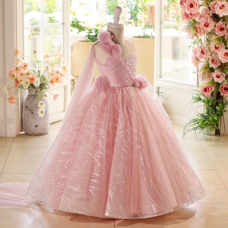Girls Pink Birthday Dress Girls Elegant Prom Princess Dress Girls Pink Birthday Dress Girls Elegant Prom Princess Dress