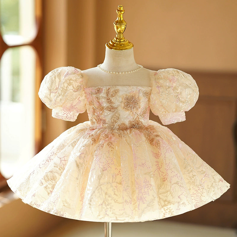 Elegant Baby Girl Champagne Sequin Princess Dress Toddler Formal