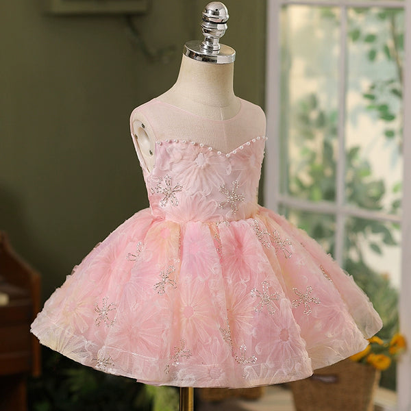 Elegant Baby Flower Sequin Dress Toddler Tube Top Puffy Birthday Dresses