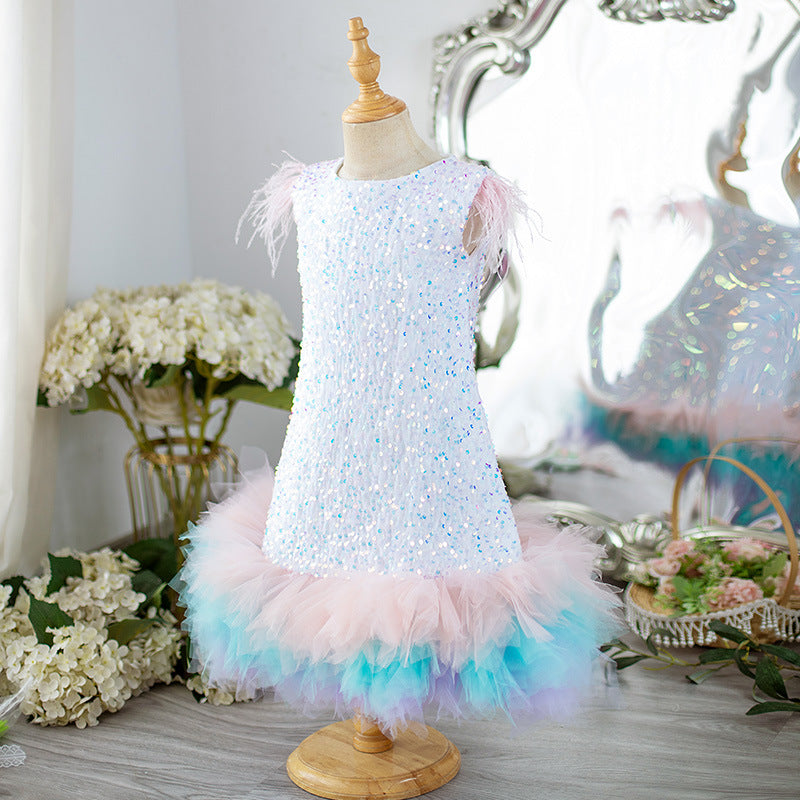 Children's Party Sequin Dress Girls Birthday Princess Dress