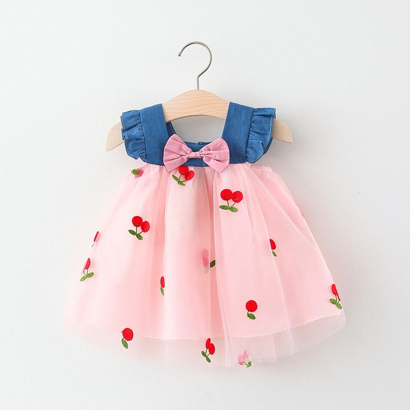 Baby Girl Strawberry Cherry Cute Bowknot Princess Dress