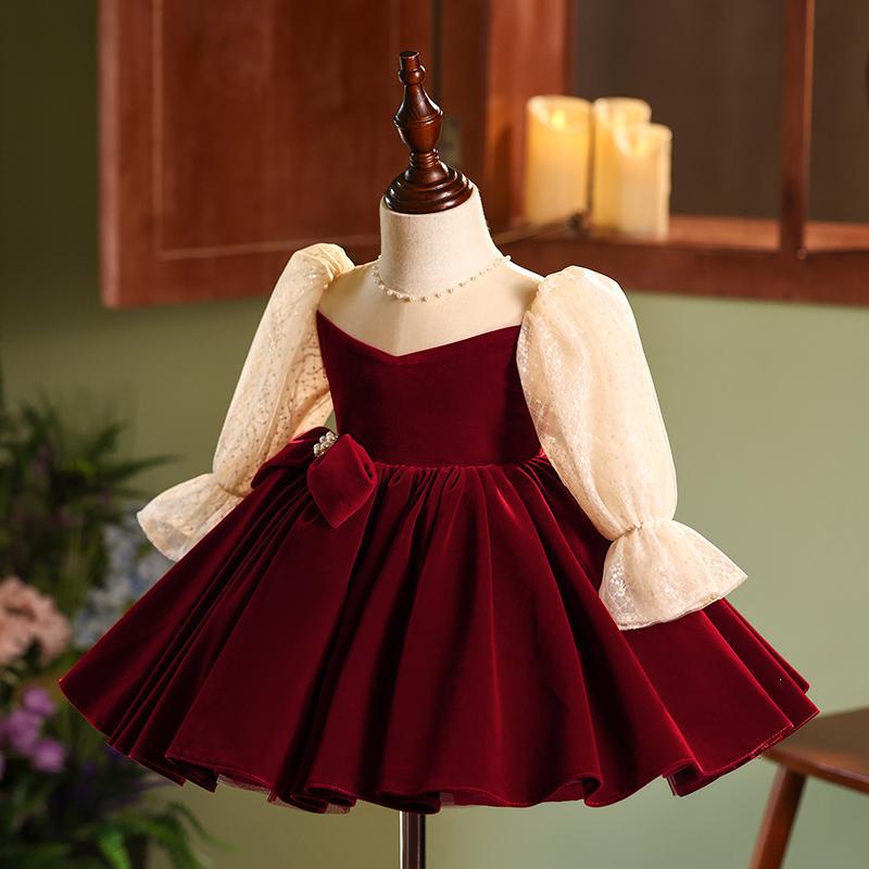 Puff Sleeves Girls Red Velvet Christmas Dress Girl Christmas Dress Flower Girl Dress Toddler Puff Sleeves Puff Sleeves Girls Red Velvet Christmas Dress Girl Christmas Dress Flower Girl Dress Toddler Puff Sleeves