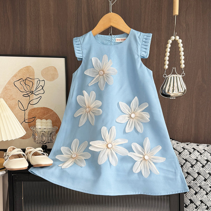 Girls Summer Sleeveless 3D Flower Princess Dress