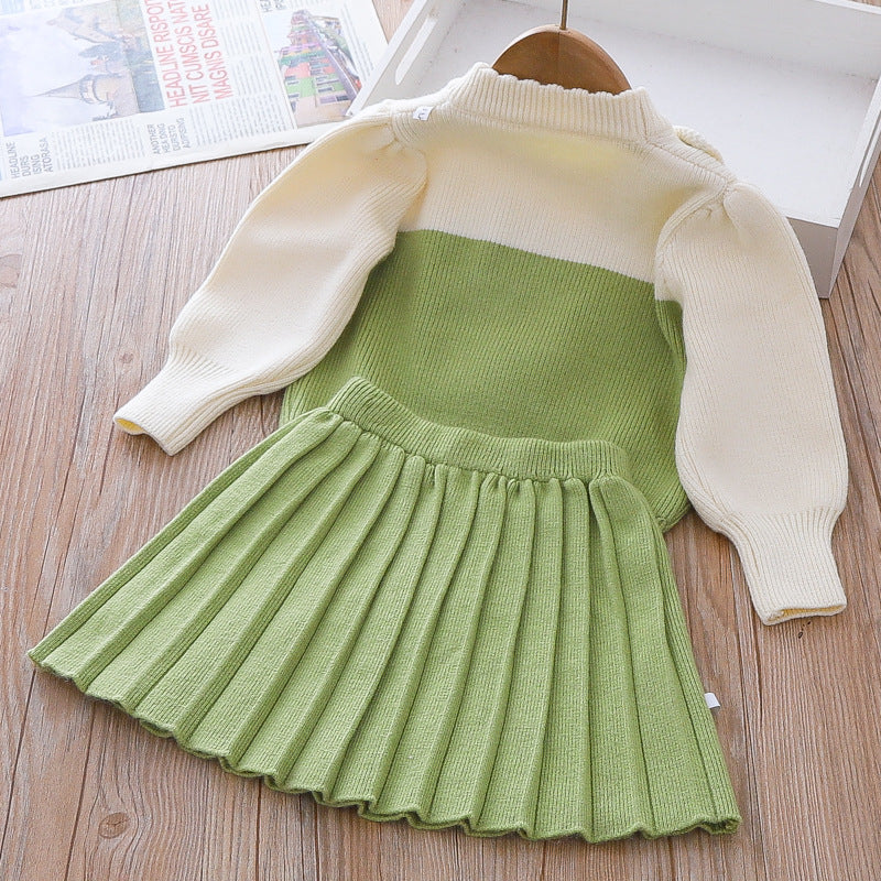 Cute Baby Girl Bunny Sweater Dress Printed Two Piece Winter Dresses