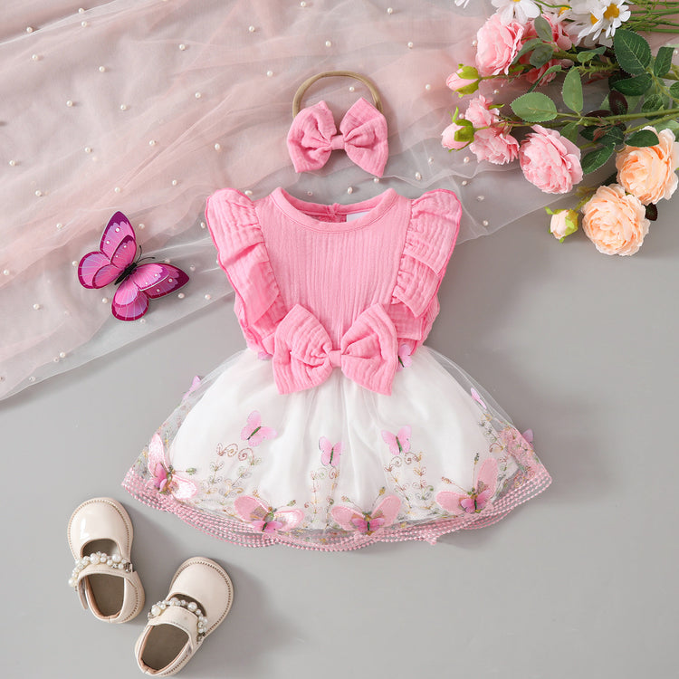 Baby Cute Sleeveless Dress Girls Pink Bow Dress