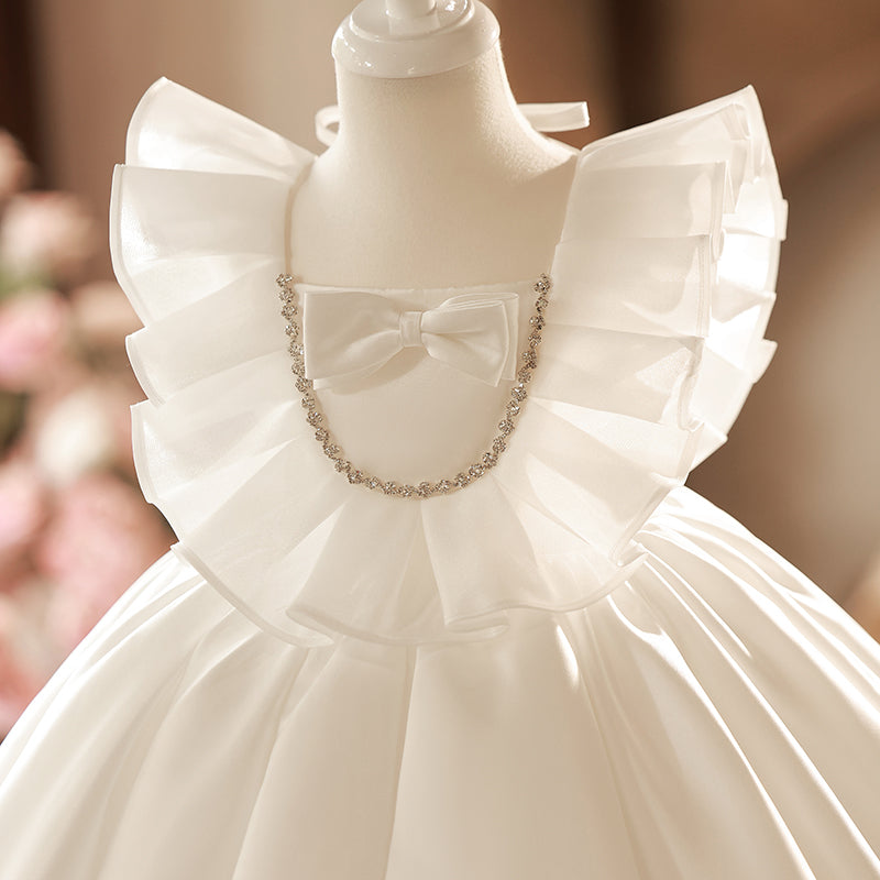 Flower Girl Dress Toddler Baptism Sleeveless Wedding Communion Dress Bow Princess Dress