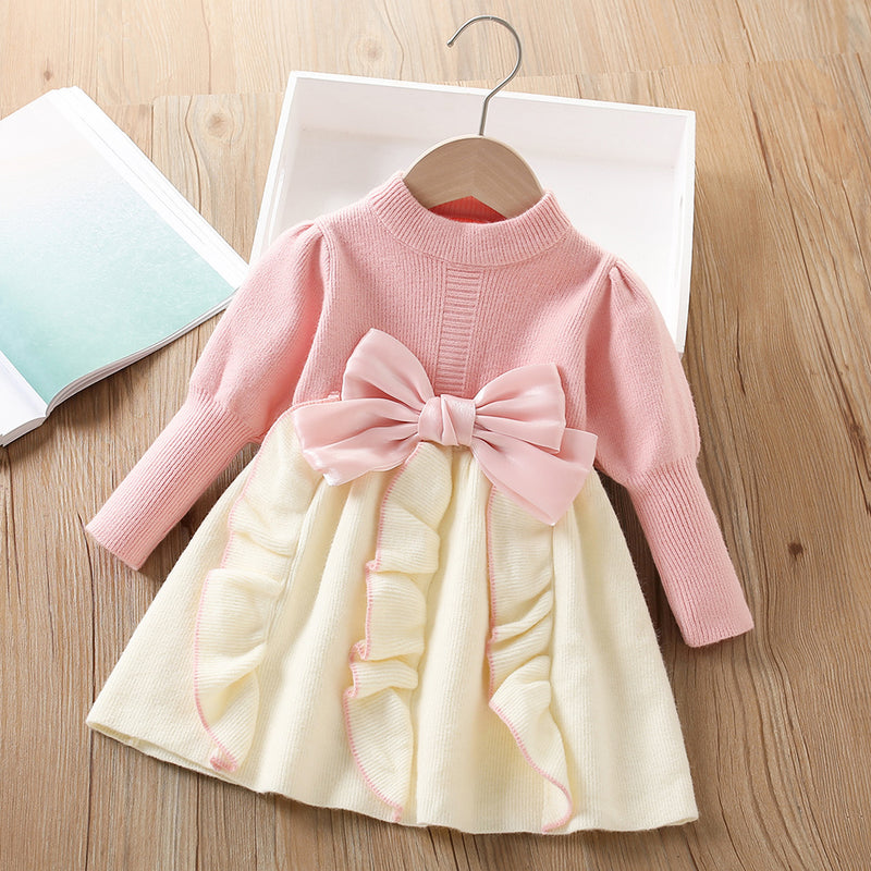 Girls Bow Knitted Long Sleeve Pullover Sweater