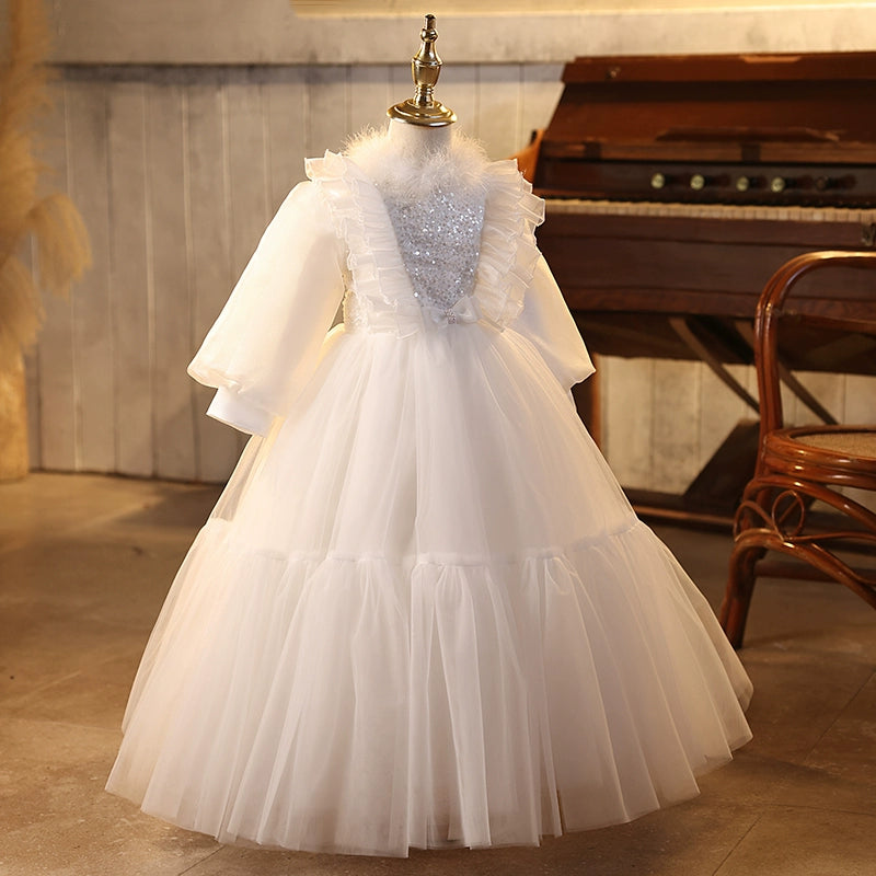 Children's White Birthday Ball Dress Flower Girl Wedding Princess Dress