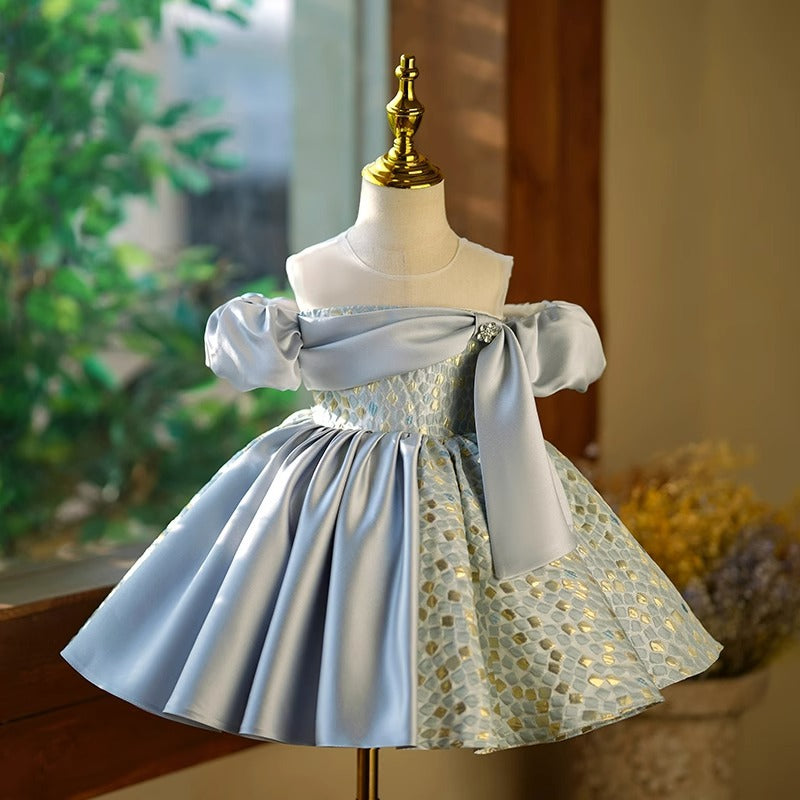 Marryshe - Girl Formal Dresses - Flower Girl Dress Little Girl Shoulder Cutout Dress Pageant Wedding Princess Dress, Blue / 7-8 Years (140cm) Marryshe - Girl Formal Dresses - Flower Girl Dress Little Girl Shoulder Cutout Dress Pageant Wedding Princess Dress, Blue / 7-8 Years (140cm)