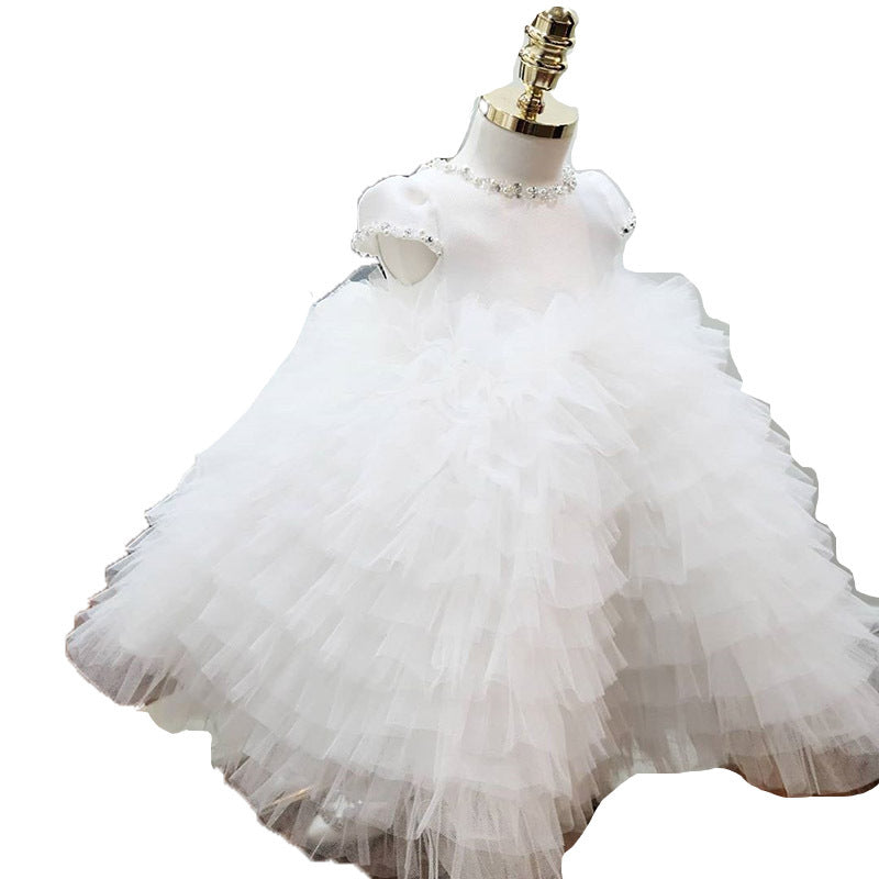 Baby Cute Girl Puffy White Dress Birthday Party Princess Dress