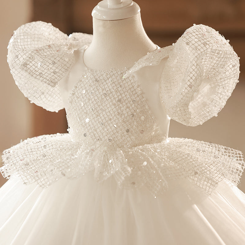 Flower Girl Dress Toddler Birthday Party Wedding Sequin Mesh Fluffy Baptism Dress