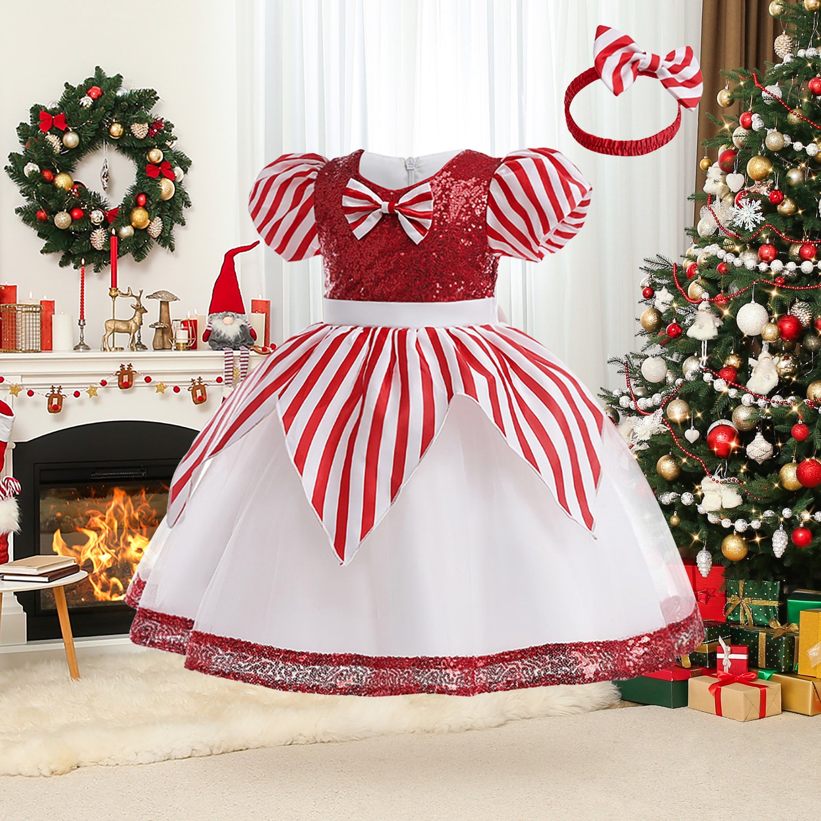 Cute Striped Christmas Dress Baby Girl Christmas Dress