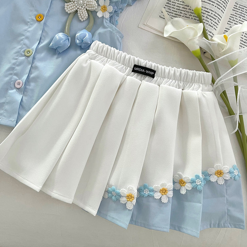New Summer Baby Flower Top Pleated Skirt Two Piece Set