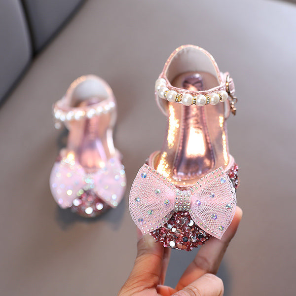 Elegant Girls Bow Tie Sequins Princess Shoes