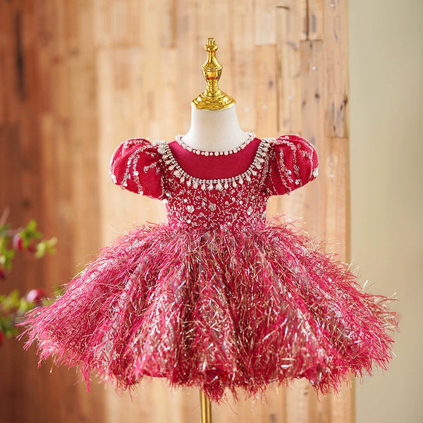 Luxurious Baby Girl Sequins Fluffy Dress Toddler Pageant Birthday Princess Dress