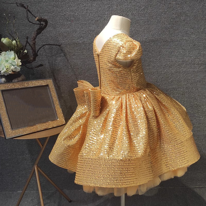 Elegant Baby Girl Gold Sequin Dress  Toddler First Communion Princess Dress