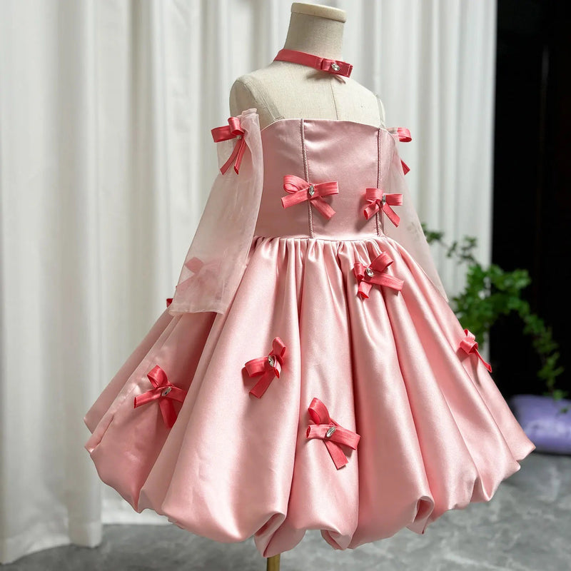 Girls Pink Birthday Princess Dress Children's Party Suspender Dress