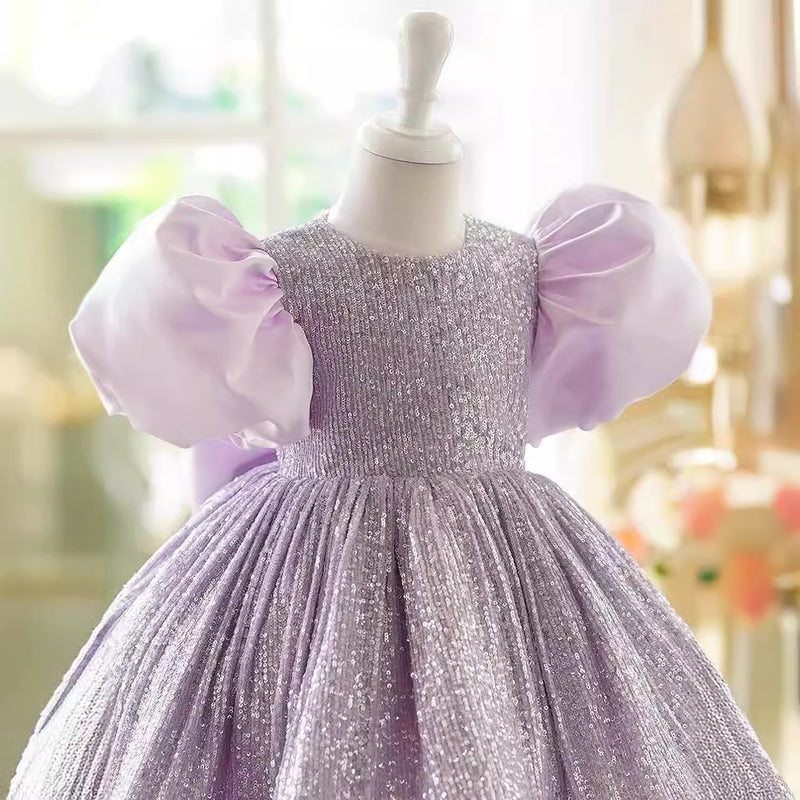 Cute Baby Purple Sequin Formal Dresses Toddler Birthday Pageant Dresses