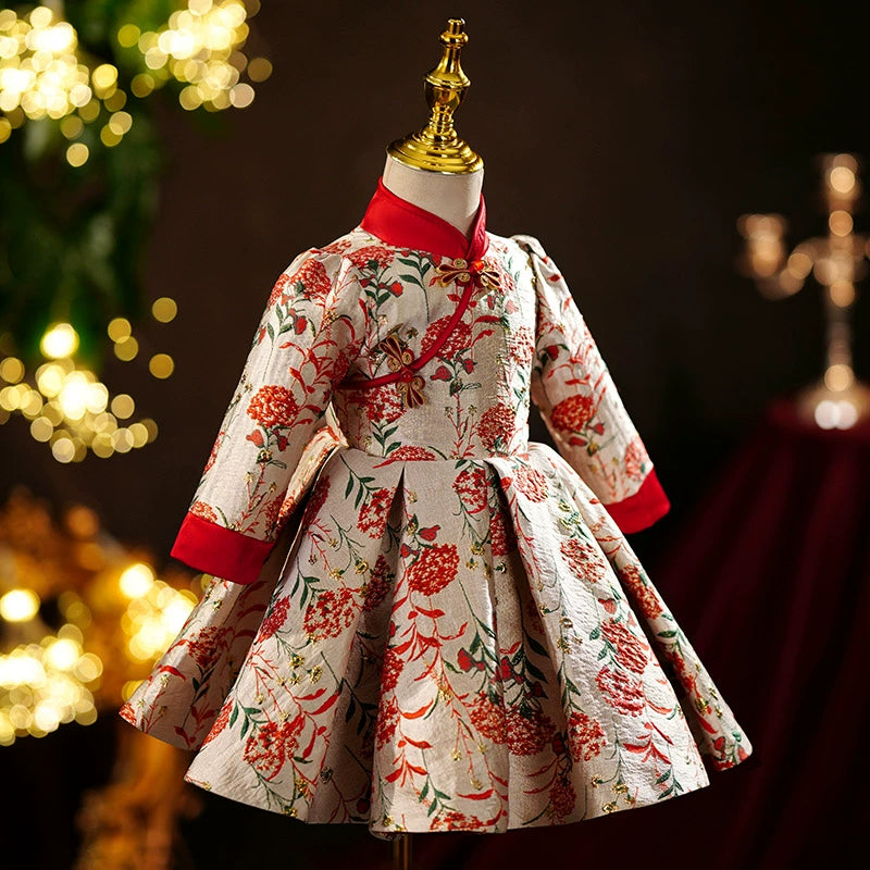 Girls Birthday Cheongsam Dress Girls Red New Year Dress
